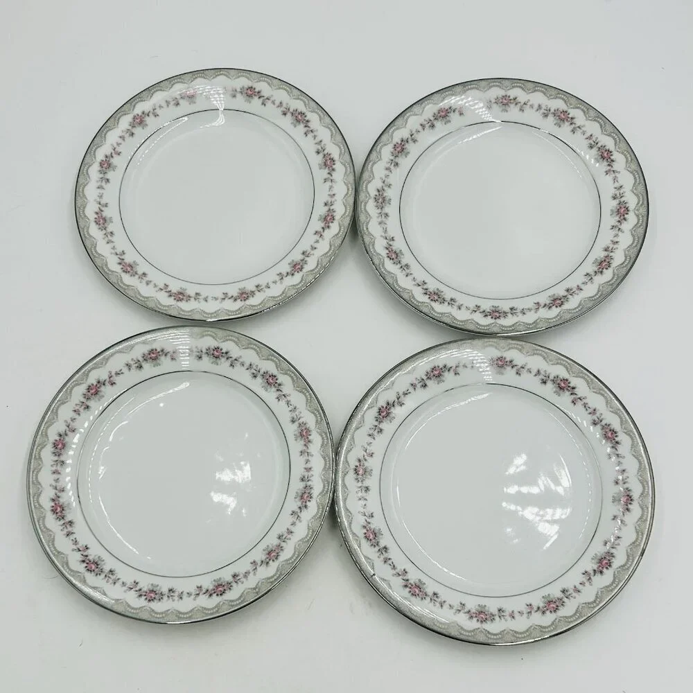 Noritake Glenwood 5770 Japan Salad Plates 8.375” Set of 4 Pink Roses Platinum